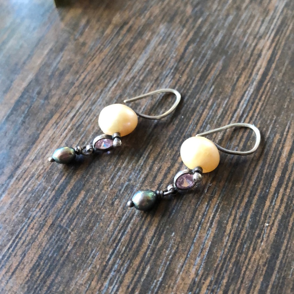 Semi precious pearl French hook drop earrings